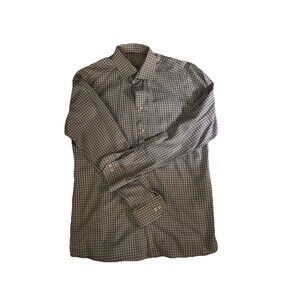 Eton Contemporary Dress Shirt Men Light Blue Checked Gingham 42 16 1/2